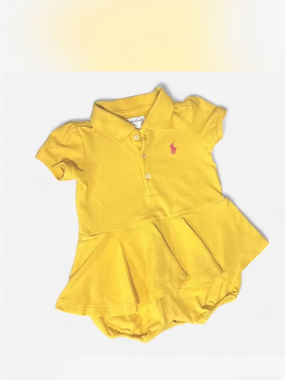 Ralph Lauren Yellow Polo Peplum Dress with Pink Pony